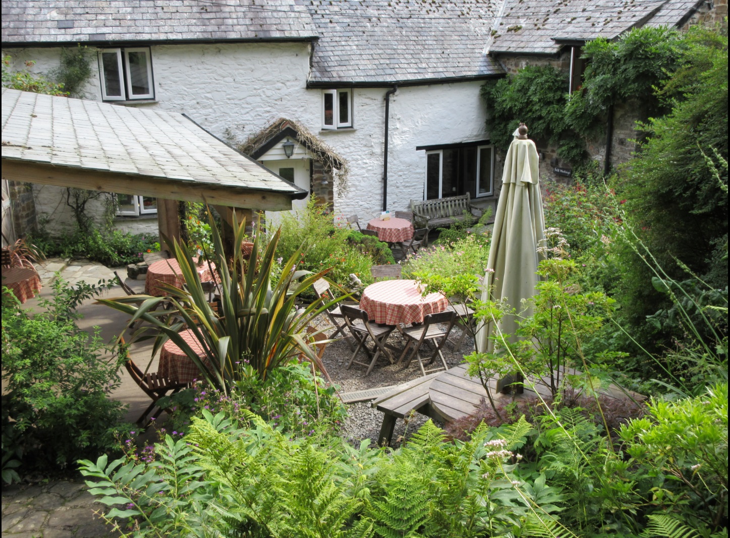 The tea terrace at Docton Mill Gardens and Tearoom, Hartland, North Devon