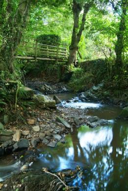 Hartland Stream and PROW Bridge at Marsland Mouth