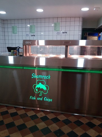 Fish and Chip counter Shamrock, Hartland Village